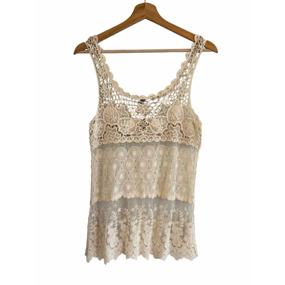 Issi Womens Boho Fairy Crochet Lace Tank Top Size L Beachy Coquette Cottage